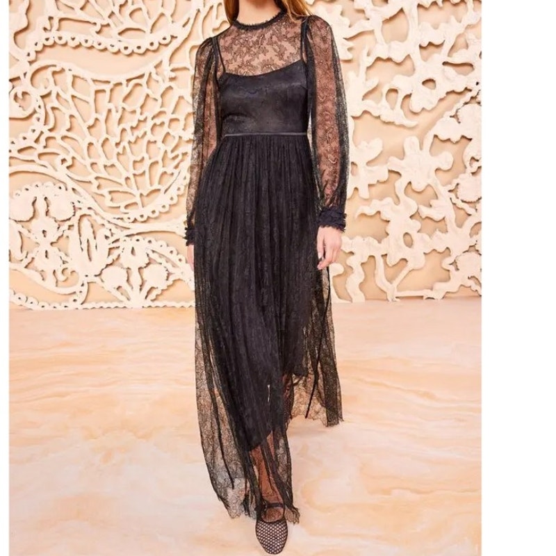 Ulla Johnson Josephine Black Chantilly Lace Long Sleeve Maxi Gown Nwot Size 6